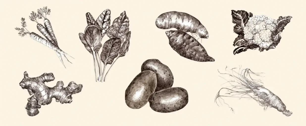 Vegetables and root vegetables in the meal