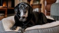Senior Labrador dog with greying muzzle resting indoors - best senior dog food Ireland