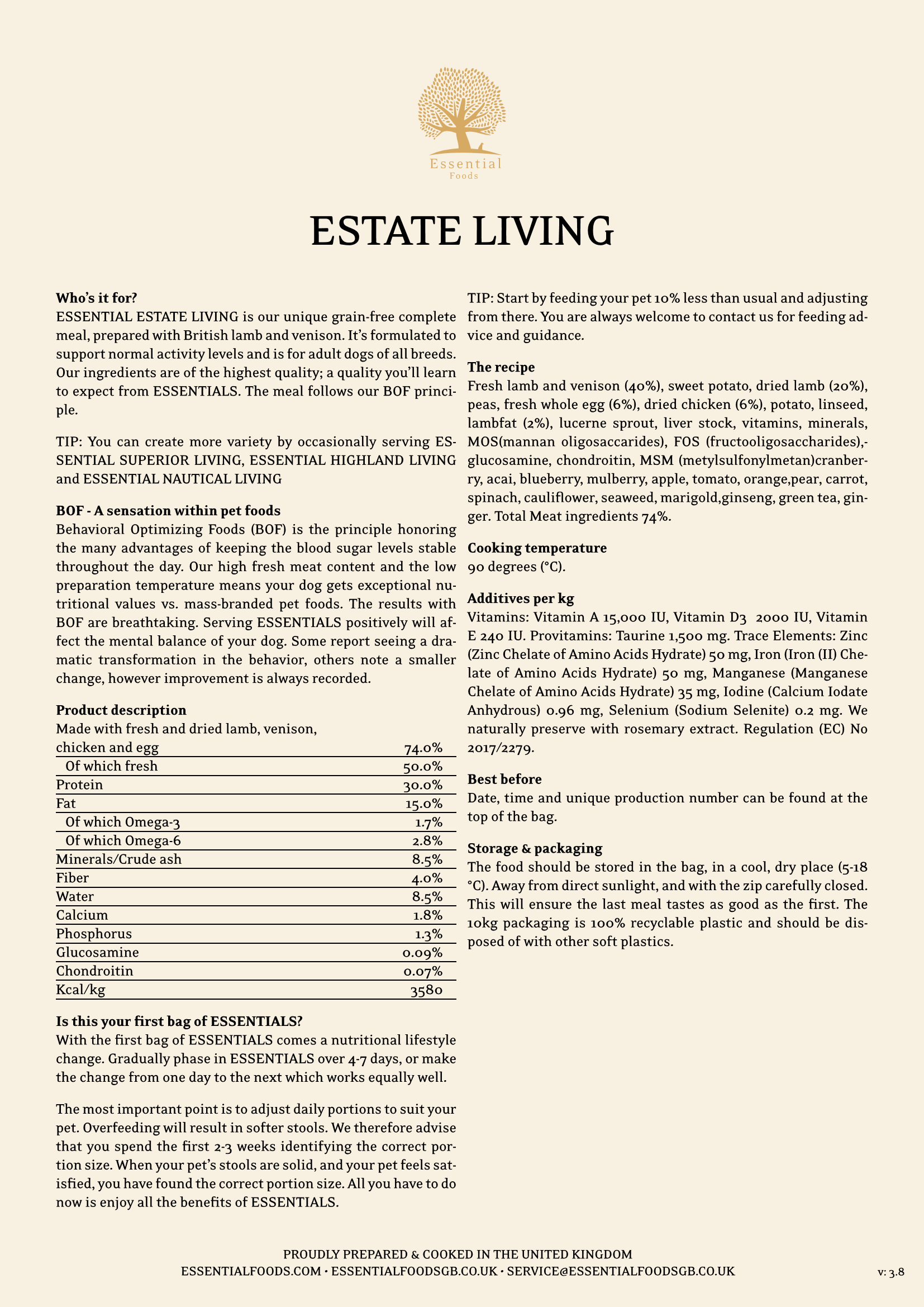 ESSENTIAL 'ESTATE LIVING' 10KG DOG FOOD - Essentialfoods.ie