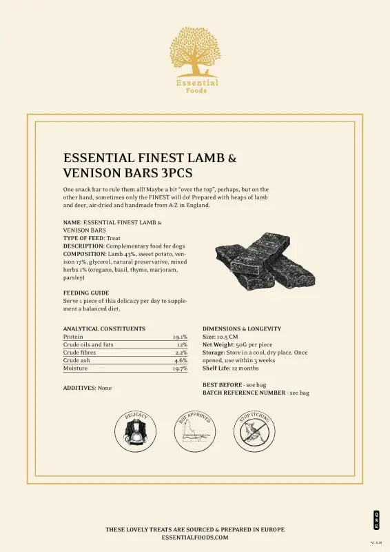 Essential Finest Lamb & Venison Bars 3 pcs - TREATS