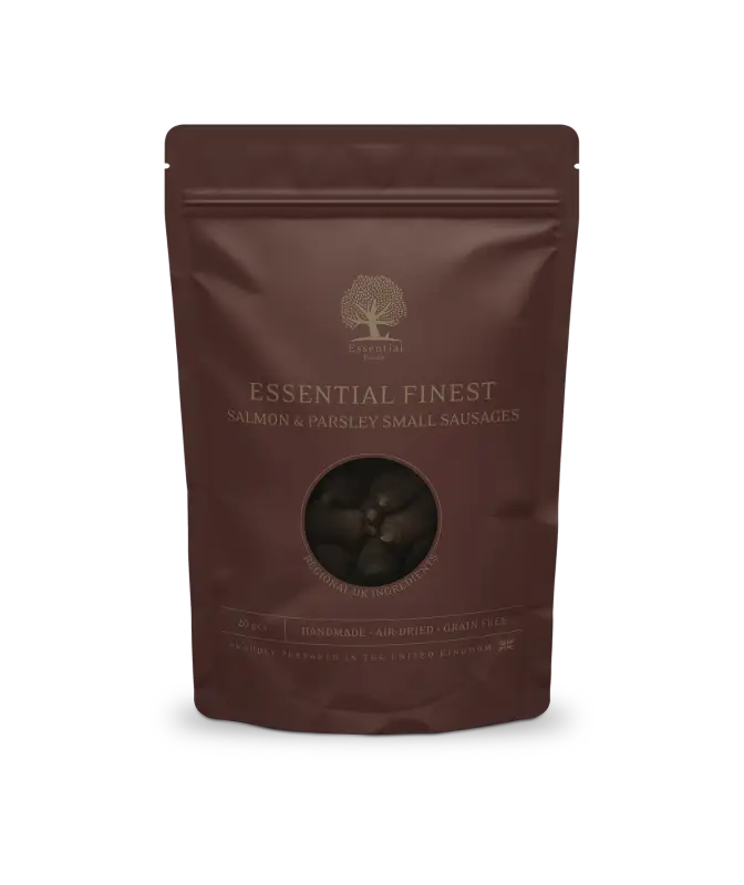 ESSENTIAL FINEST SALMON & PARSLEY SMALL SAUSAGES 20PCS - TREATS