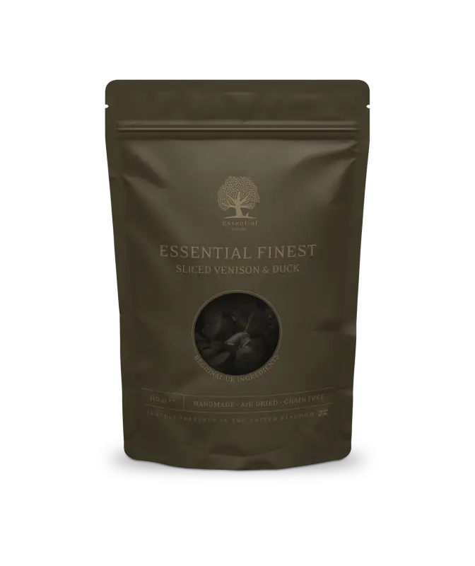 ESSENTIAL FINEST SLICED VENISON & DUCK SAUSAGES 110G - TREATS